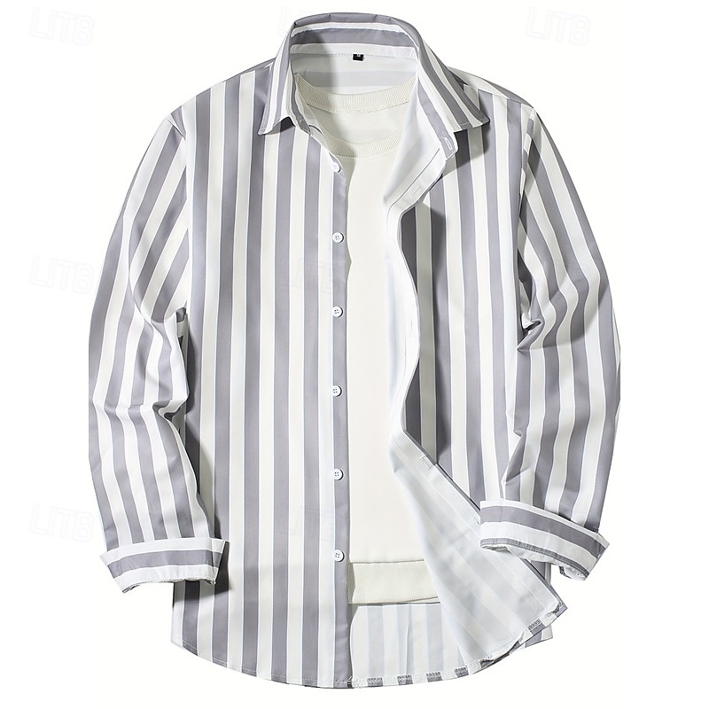 Men's Shirt Summer Shirt Casual Shirt Beach Shirt Button Up Shirt Black Pink Sky Blue Gray Long Sleeve Stripe Lapel Vacation Hawaiian Button-Down Clothing Apparel Polyester Fashion Casual Comfortable 2025 - $28.99 –P5