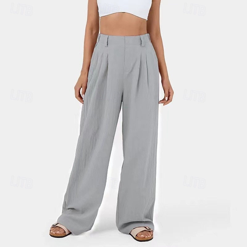 Damen Hose aus Baumwollleinen Palazzo-Hose Mode Streetwear Komfort Volle Länge Mittlere Taille Einfach Plissiert Tasche Bequem Außenbereich Straße Alltagskleidung Ausgehen Dunkelbraun Schwarz 2025 - $27.99 –P1
