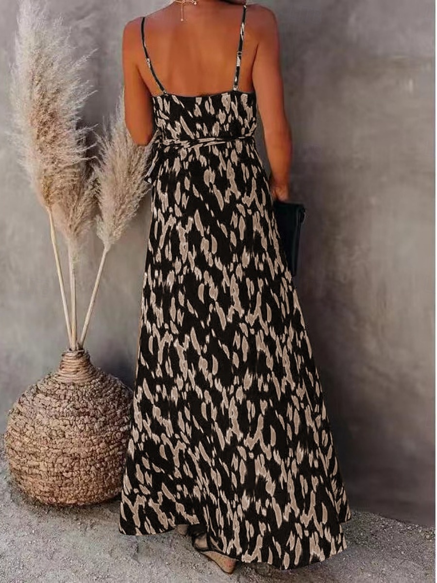 Damen Maxikleid A Linie Kleid Unterkleid Urlaub Lässig Boho Outdoor Ausgehen Strand Standard Passform Grafik Geometrisch Ärmellos Spaghettiträger Weiß Leicht Braun Blau Grau Sommer 2025 - $29.99 –P20