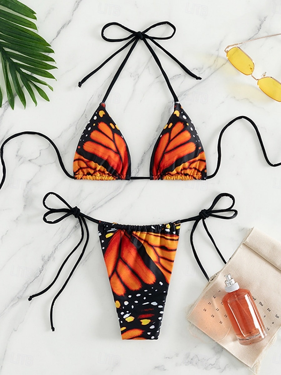 Női Fürdőruha Bikini 2 Részes Kötős Fürdőruha Hátsó nélküli Karcsúsító Nyári Tengerparti Ruházat Lepke Nyakpántos Ujjatlan Fürdőruhák 2025 - $19.99 –P11