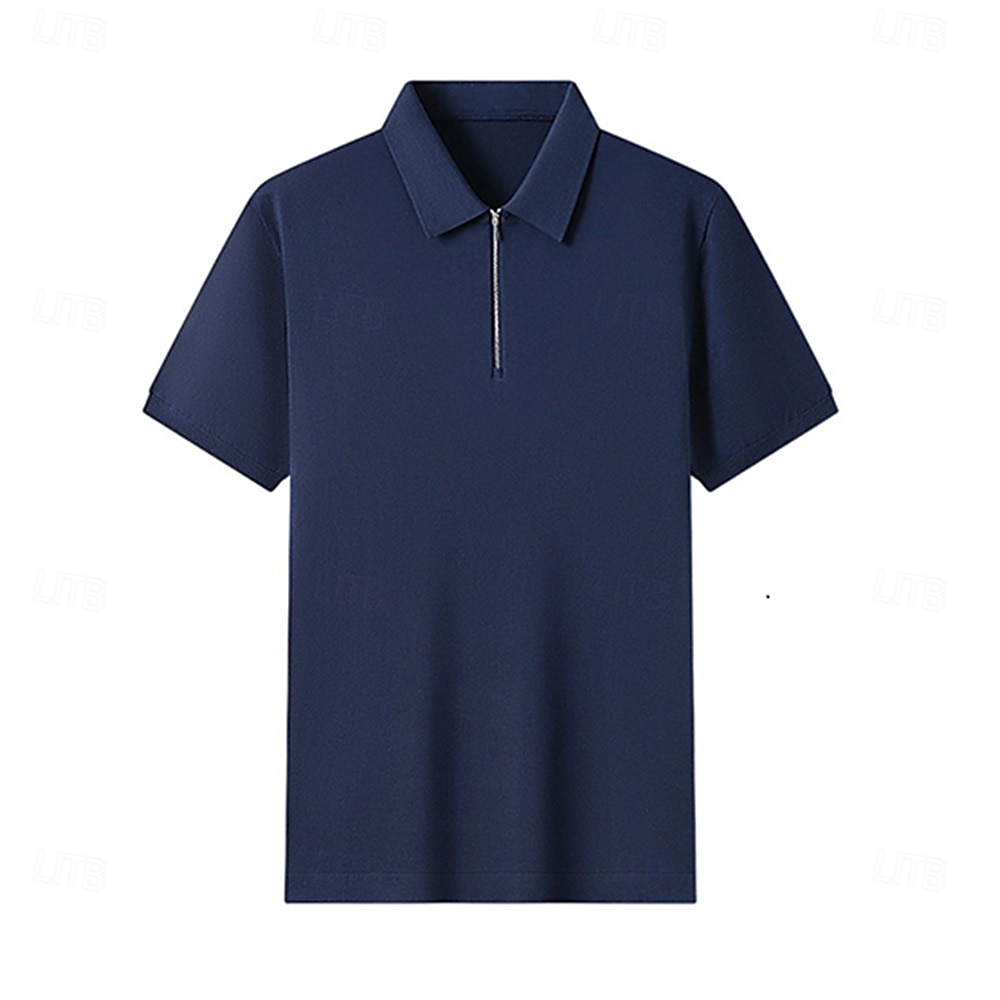 Men's Silk Linen Cotton Business Casual Half Zip Short Sleeve Basic Formal Solid Color Zipper Summer Black Dark Navy Sky Blue Dark Green Gray 2025 - $49.99 –P12