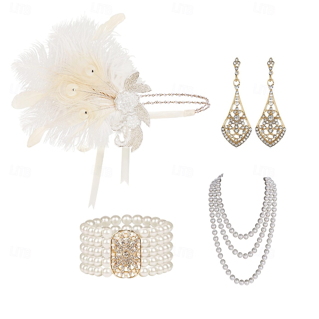 A nagy Gatsby Flapper fejpánt Gyöngyös karkötő Fülbevaló A nagy Gatsby Toll Retro Csillogó glitter Női Kelta Farsang Valentin nap Álarcos mulatság Party estélyi viselet Álarcos mulatság Fesztivál 2025 - $23.99 –P5