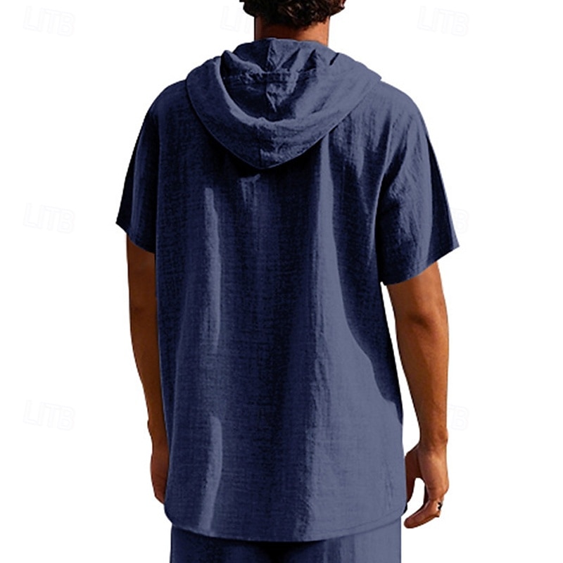 Herren Hemd Leinenhemd Popover-Hemd Freizeithemd Baumwollhemd Einfach Urlaub Straße Schwarz Weiß Gelb Marineblau Kurzarm Mit Kapuze Sommer Bekleidung Button-Down 2025 - $23.99 –P10