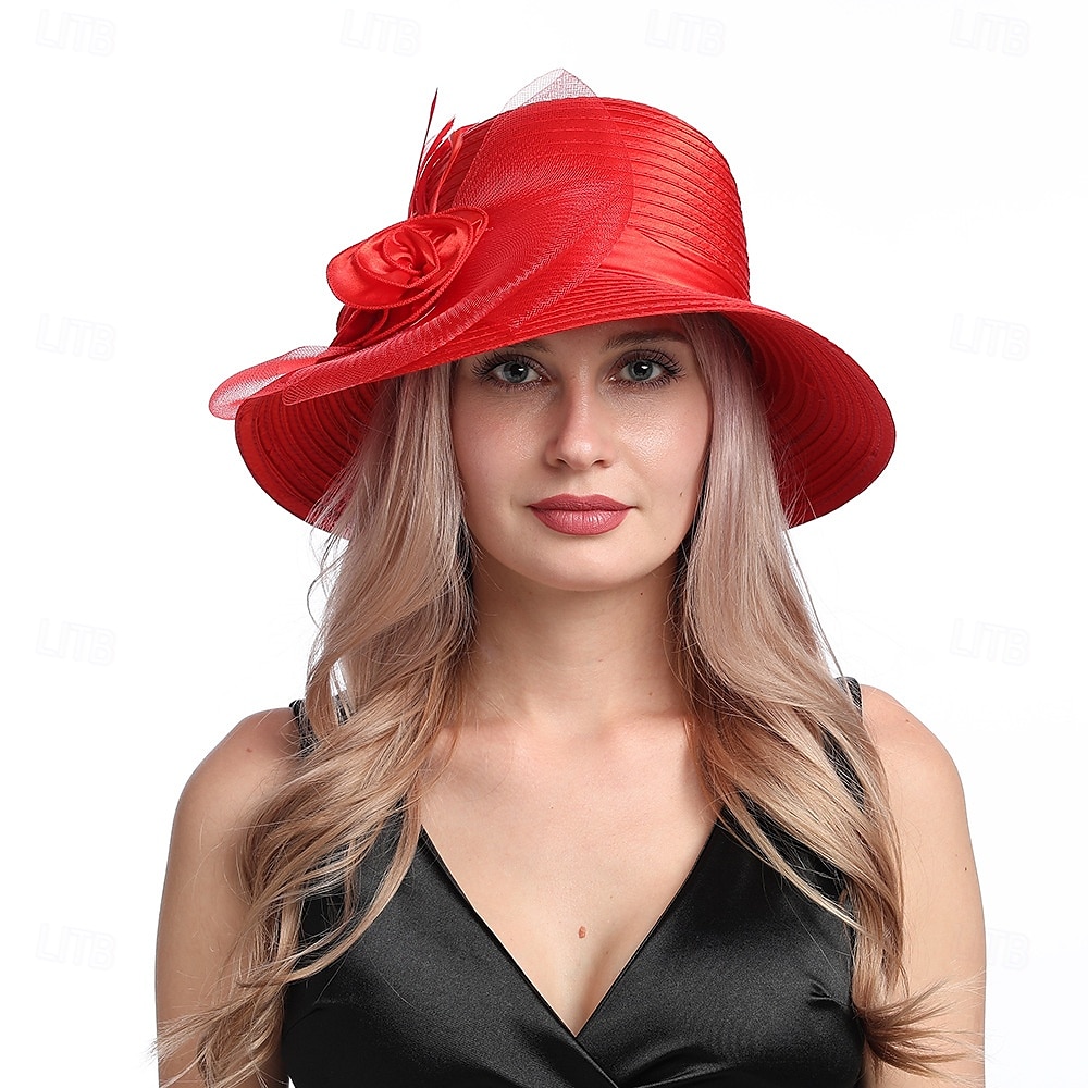 Hatter Organza Solhatt Ferie Te Fest Hesteveddeløp Cocktail Elegant Vintage Søt Med Blomster Hodepryd Hodeplagg 2025 - $31.99 –P22