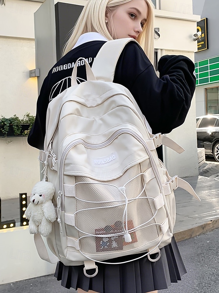 Unisex School Backpack with Monkey Keychain – Durable Red Travel Bookbag with Mesh Front Pocket and Bungee Cord for Teens and Students 2025 - $29.99 –P9