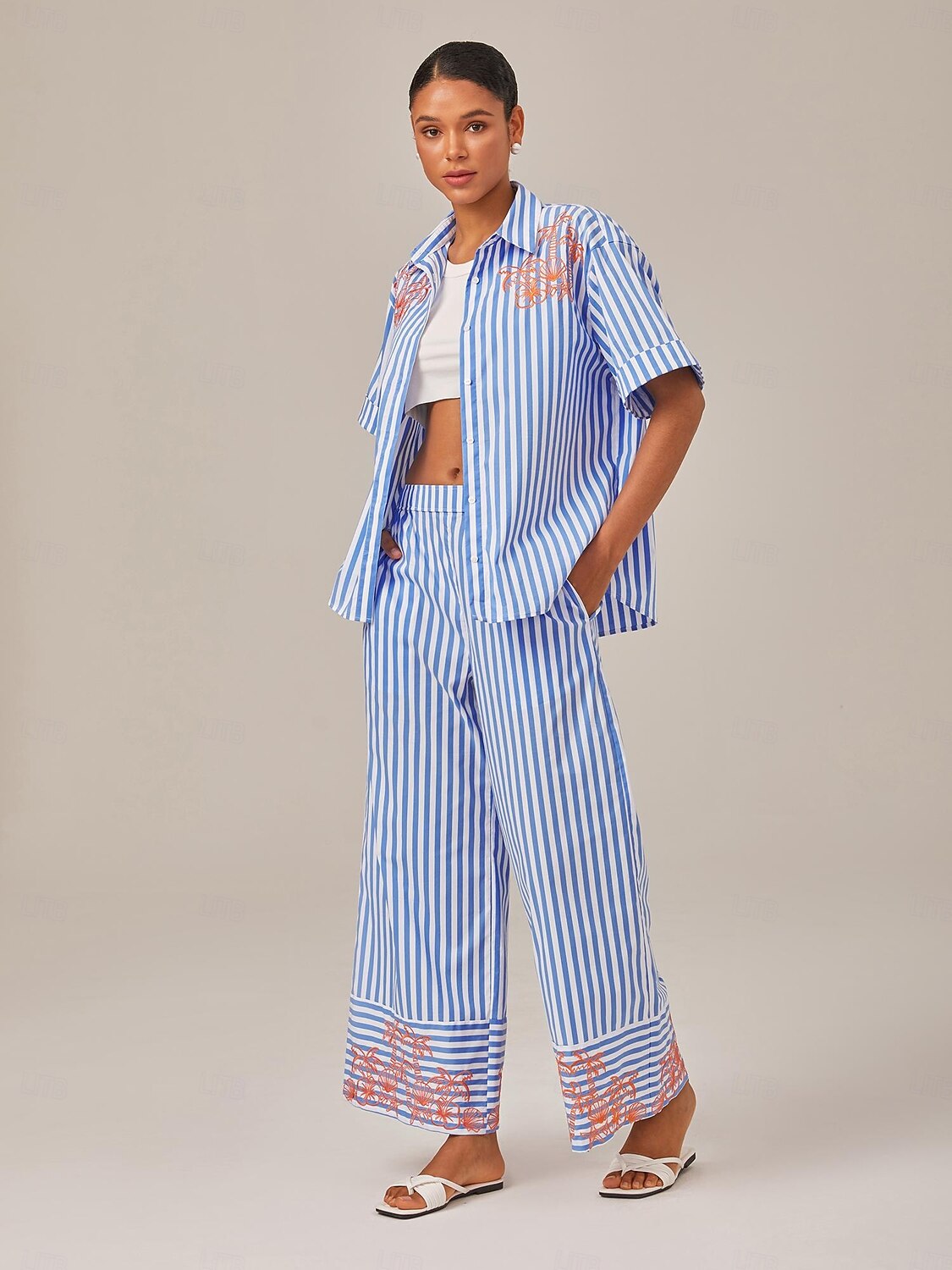chemise oversize brodée à rayures d'été de 2025 ? $68.99 –P3
