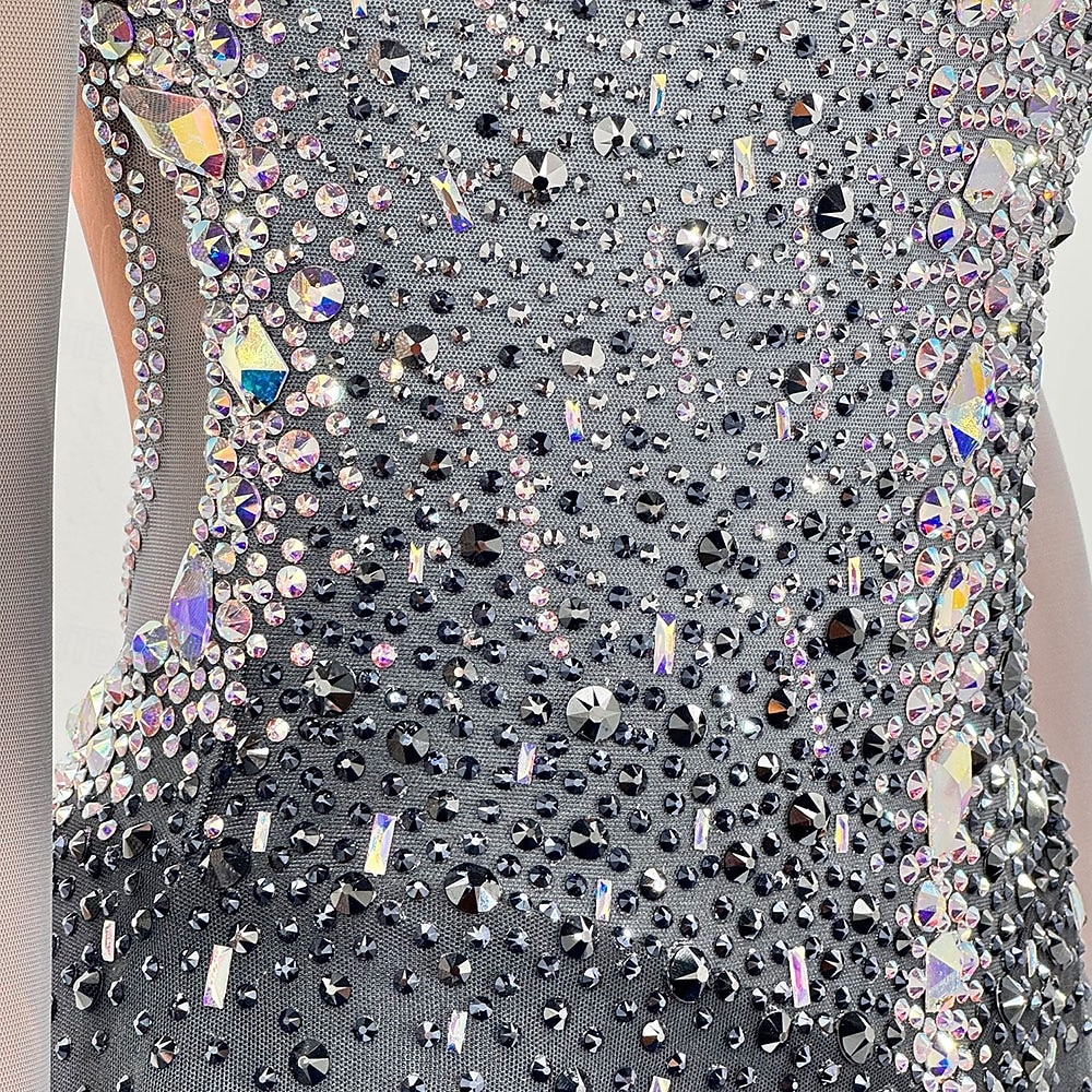 Kunstschaatsjurk Dames Voor meisjes Schaatsen Jurken Black + Sliver Duimopening Open achterkant Netstof Hoge Elasticiteit Opleiding Wedstrijd Kunstschaatskleding Klassiek Kristal / Bergkristal Lange 2025 - $271.49 –P4