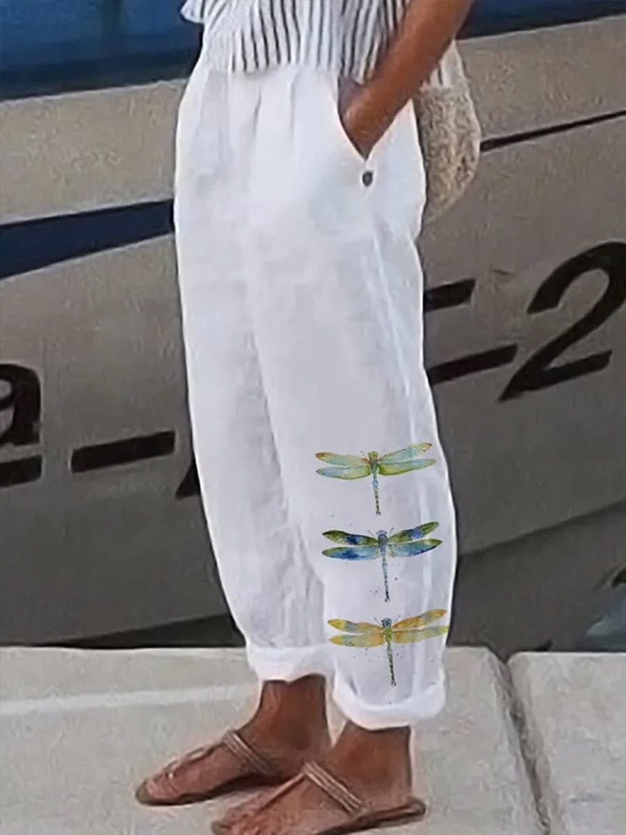 Damen Baumwoll-Leinen Hosen Baggy Hosen Leinenähnlich Strandshorts Urlaub Vintage Fashion Vollständig Hohe Taille Grafikdruck Atmungsaktiv Weich Mikroelastisch Formal Urlaub Straße Weiß Sommer 2025 - $32.99 –P1
