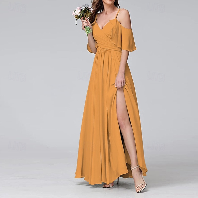 Femmes Robe Longue Maxi Robe Robe de Bal Robe de Soirée Robe de Cocktail Mode Soirée Occasion Spéciale Date Coupe régulière Uni Manche Courte Col en V Jaune Vert Claire Bleu Vert Été de 2025 ? $31.99 –P11