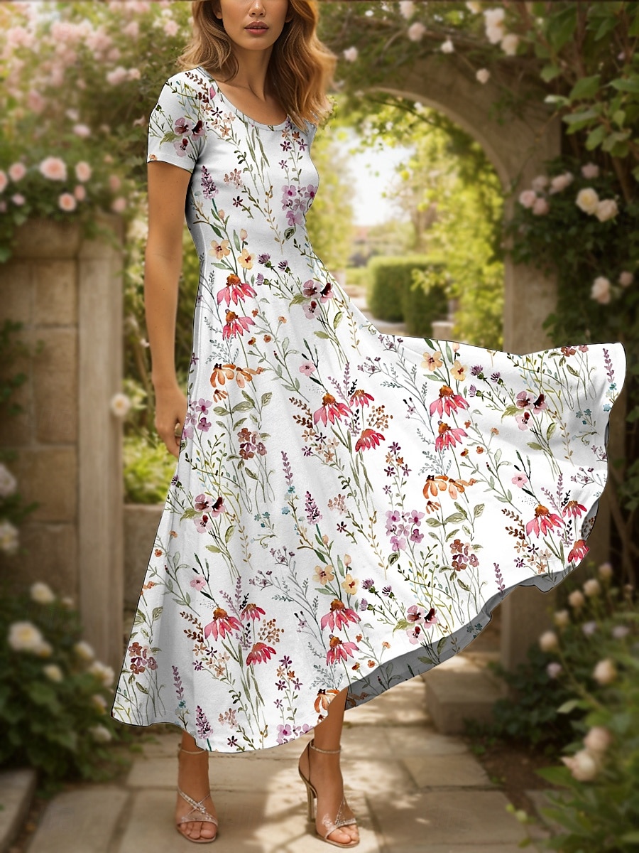 Damen Maxikleid Freizeitkleid A Linie Kleid Sommerkleid Elegant Urlaub Lässig Normale Passform Blumen Grafik Kurzarm Quadrathals Rote Blau Purpur Sommer 2025 - $31.99 –P1