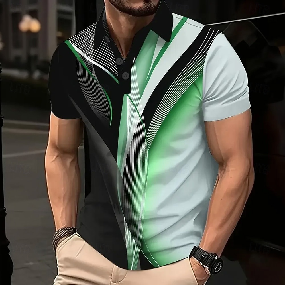 Herren Geometrisch Linie Polo Kurzarm Polo-Shirts Hemden mit Kragen Business-Casual Schule Outdoor Alltagskleidung 3D-Druck Sommer Weiß Blau Purpur 2026 - $26.99 –P5