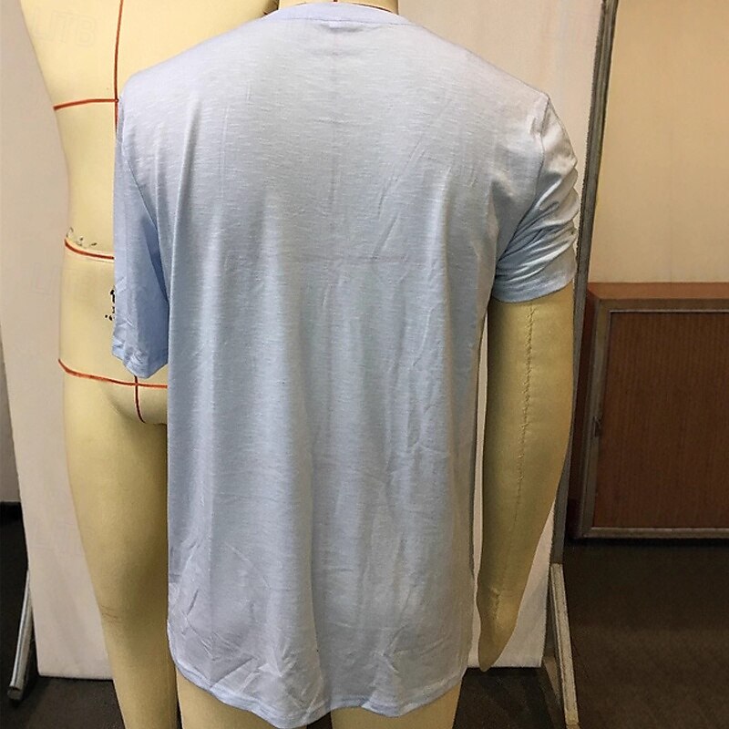 2025年 男性用 Tシャツ ティートップ 長袖シャツ 長袖 Vネック 夏 平織り ファッション デザイナー ベーシック クラシック バケーション ストリート お出かけ ライトブルー メンズトップTシャツ コレクション – $18.99 –P3