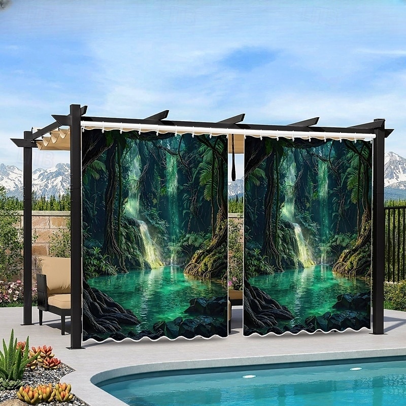 Vízálló Kültéri Függöny Magánélet Csúszó Terasz Függöny Drape Pergola Függöny Grommet 3D Tájkép Zöld Barlang A Pavilonhoz Erkélyhez Tornácra Bulira 1 Panel 2025 - $34.99 –P1