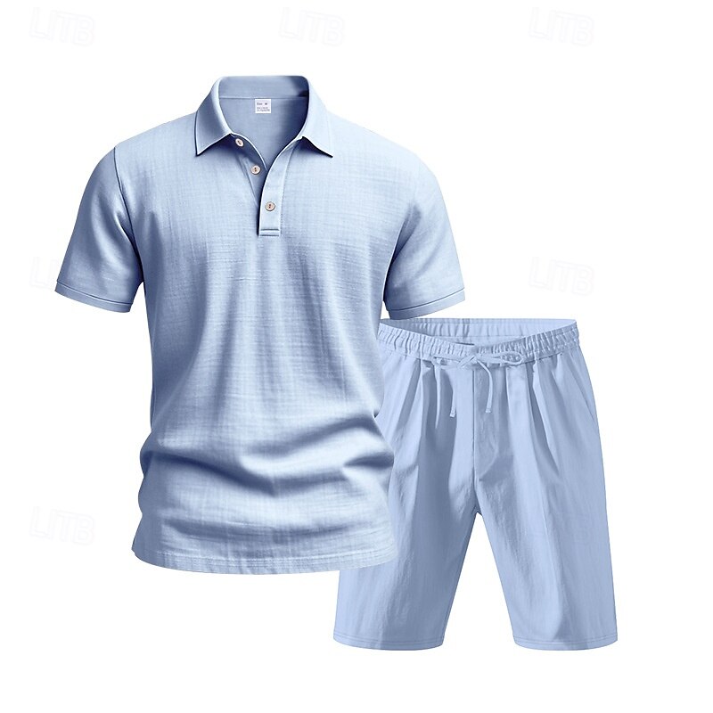 Men's Golf Shirt Golf Polos Shirts Work Casual Lapel Short Sleeve Basic Modern Plain Buttons 2 Piece Summer Regular Fit Apricot Black White Navy Blue Light Grey Army Green Golf Shirt 2025 - $32.99 –P4