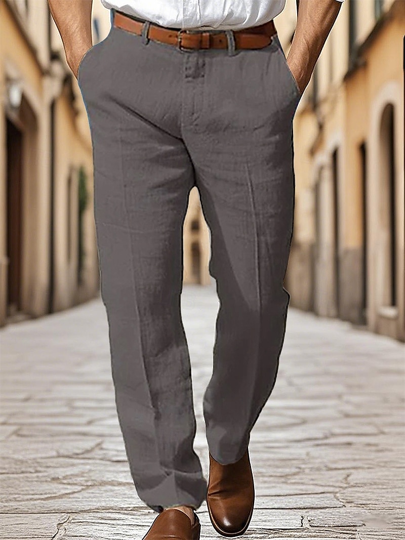 Men's Dress Pants Cotton Linen Shorts Buttons Pocket Plain Comfort Breathable Vacation Daily Boho Black White 2025 - $27.99 –P7