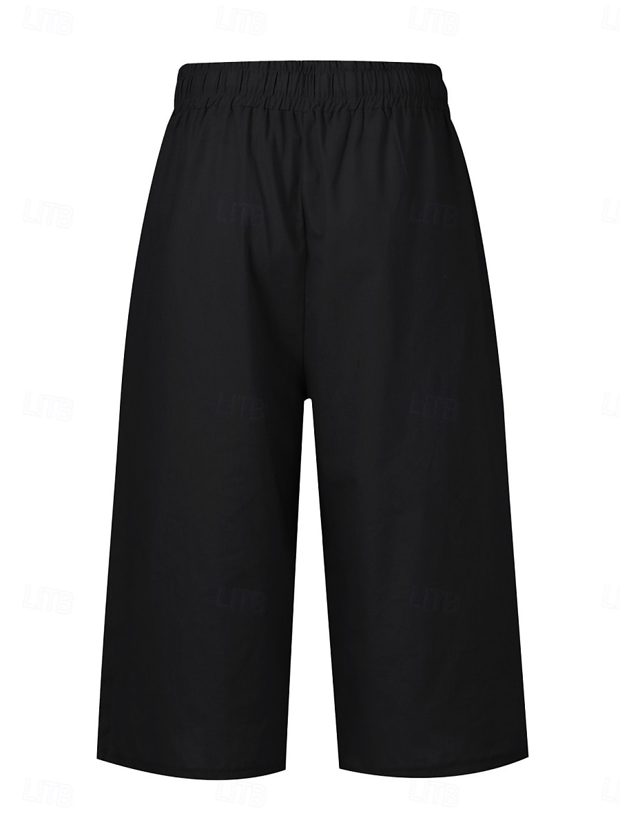 Women's Cotton Linen Pants Capri Pants Solid Color Chinos Basic Casual Calf-Length High Waist Plain Pocket Drawstring Comfort Outdoor Micro-elastic Vacation Street Daily Black White Red Apricot 2025 - $19.99 –P3