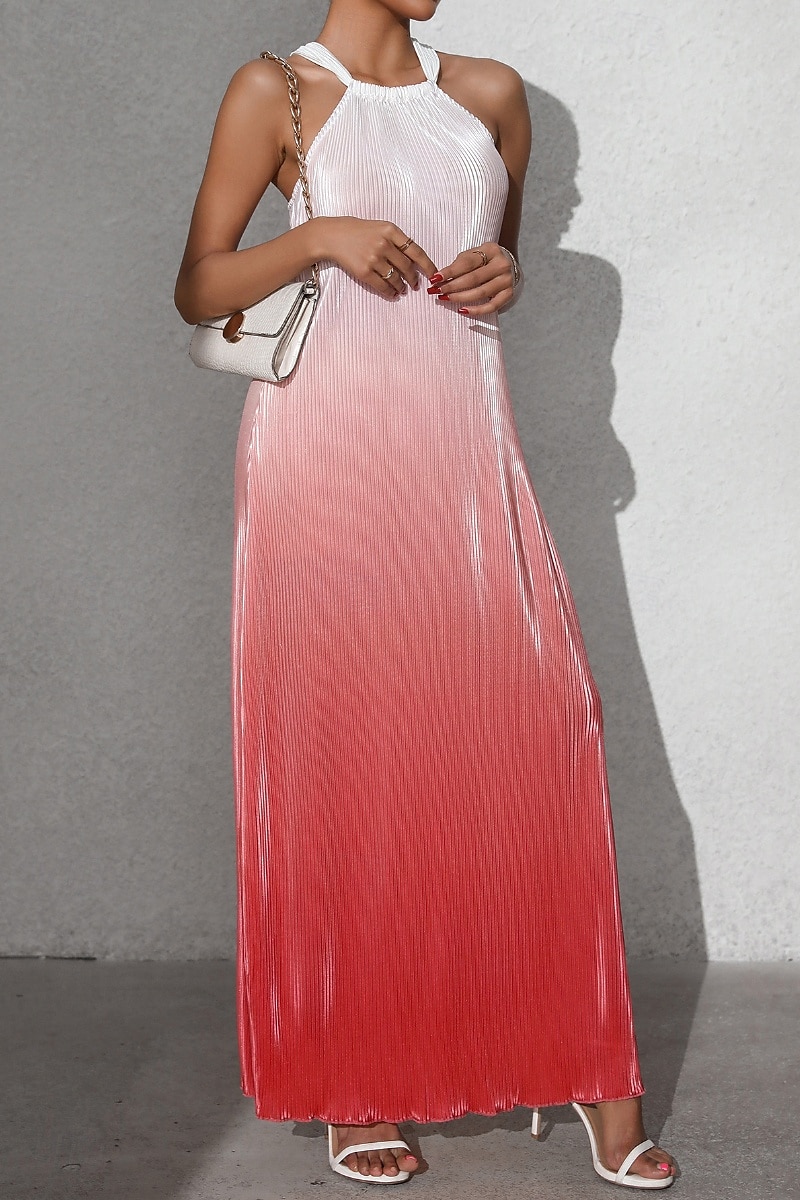 Mujer Vestido Midi Vestido de cuello halter Moda Clásico Vacaciones Diario Festivos Ajuste regular Gradiente de Color Sin Mangas Cuello halter Rojo Naranja Marrón Verano 2025 - $23.99 –P5