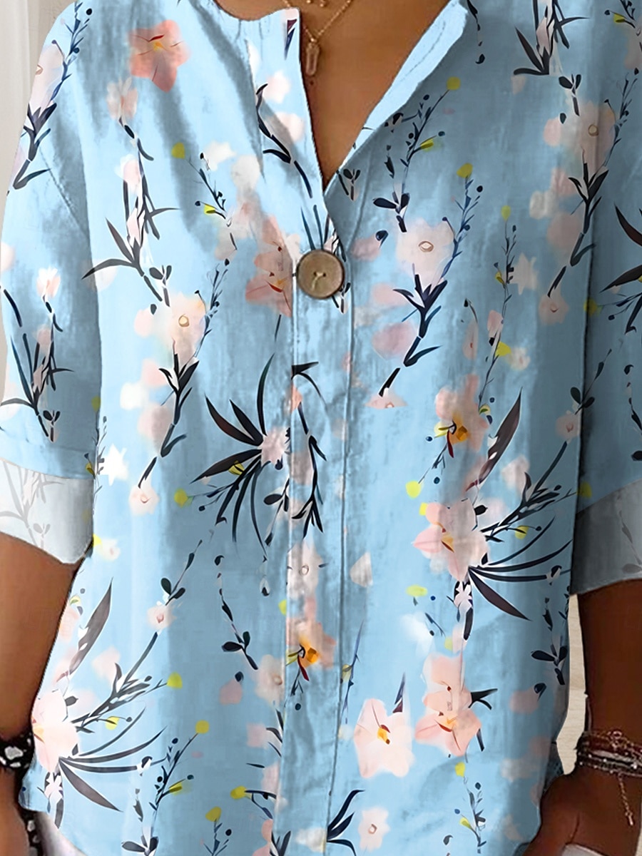 Dames Overhemd Bloemig Grafisch Elegant Casual Lange mouw V-hals Normale tops Dagelijks Feestdagen Afdrukken Rood blauw Zomer Lente 2025 - $29.99 –P3