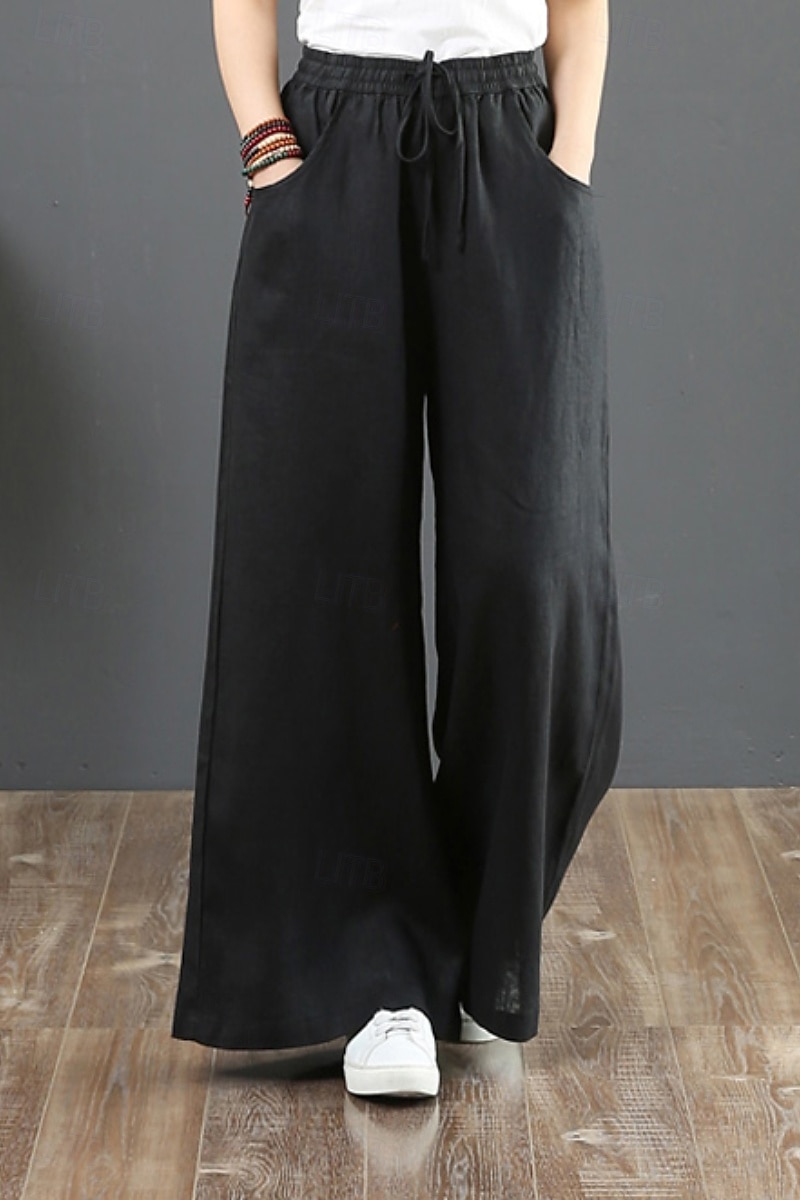 Women's Cotton Linen Shorts Linen-Inspired Pants Cotton Linen Pants Fashion Streetwear Full Length Natural Plain Pocket Elastic Drawstring Design Comfy Comfortable Street Going out Apricot Jacinth 2025 - $15.99 –P4