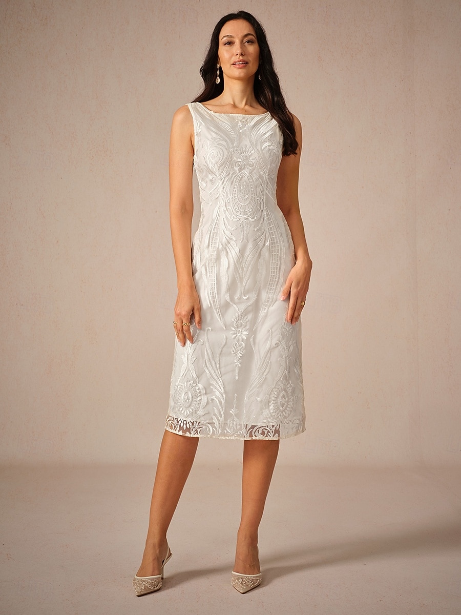 Damen Teelänge Kleid-Set Überwurf Elegant Party Hochzeitsgast Cocktailparty Lässiger Schnitt Halbarm Rundhalsausschnitt Weiß Sommer 2025 - $49.99 –P5