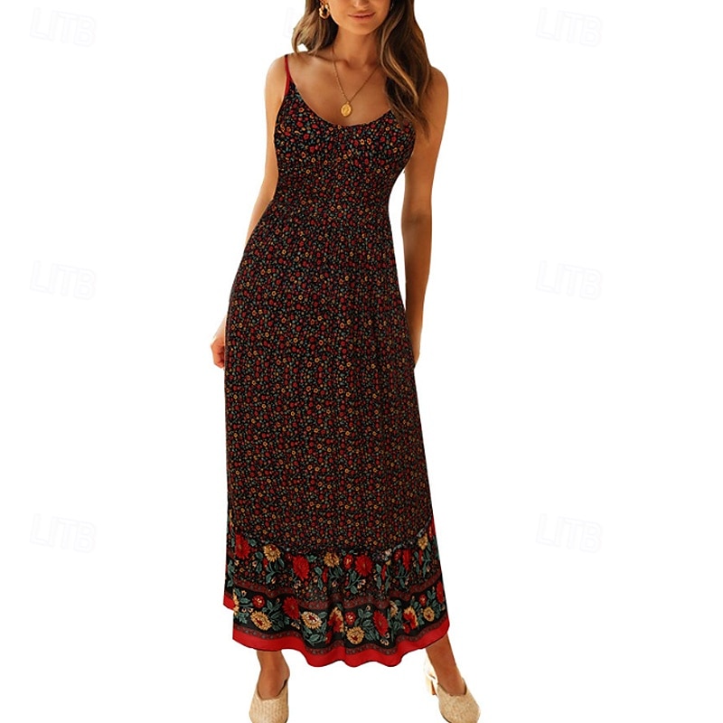 Femmes Robe Midi Robe Fleurie Robe Nuisette Robe Imprimée Classique Moderne Vacances Quotidien Sortir Coupe régulière Fleur Sans manches Bretelles spaghetti Jaune clair Noir Rouge Été de 2025 ? $24.99 –P12