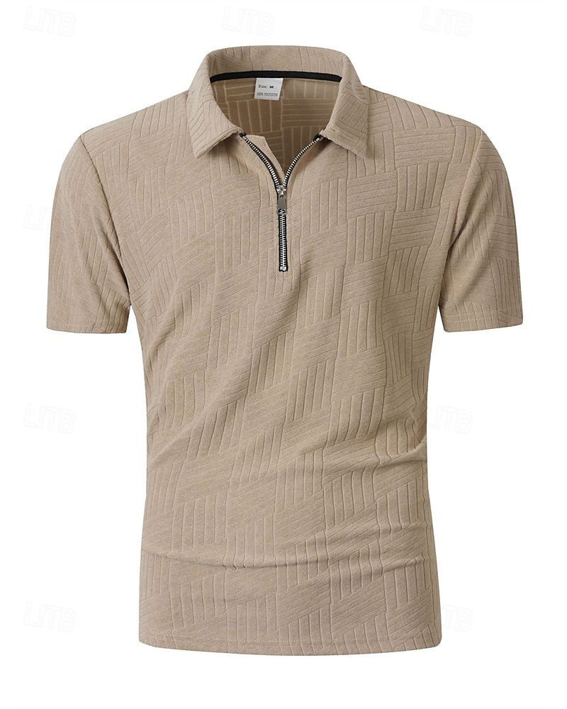 Men's Quarter Zip Polo Golf Shirt Daily Holiday Lapel Short Sleeve Fashion Basic Plain Jacquard Summer Regular Fit Black White Sky Blue Khaki Quarter Zip Polo 2025 - $20.99 –P13