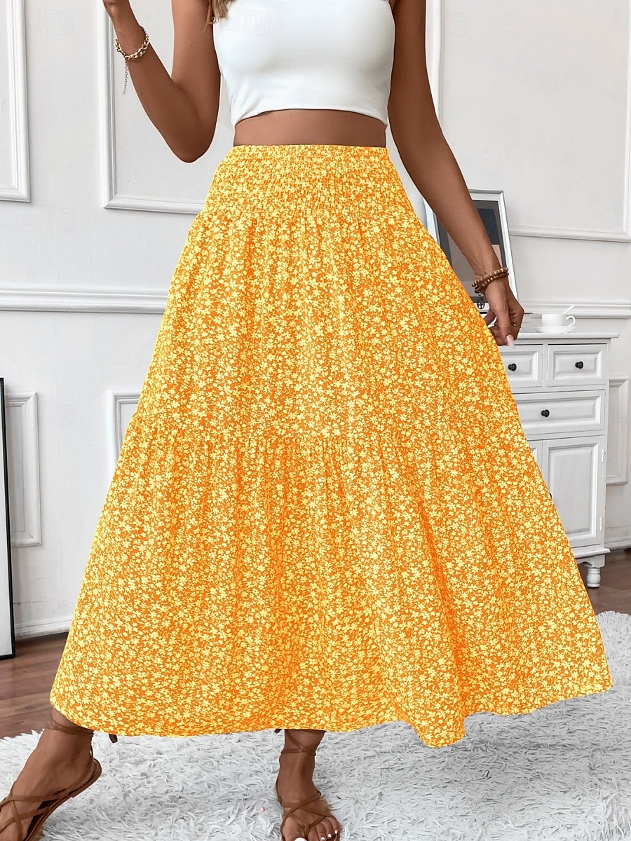 Fustă pentru femei Fustă maxi A Line Modă Casual Fuste cu talie înaltă Floral Print Micro-elastic Stradă Zilnic Negru Galben Roz Verde Vară Poliester 2025 - $25.99 –P13
