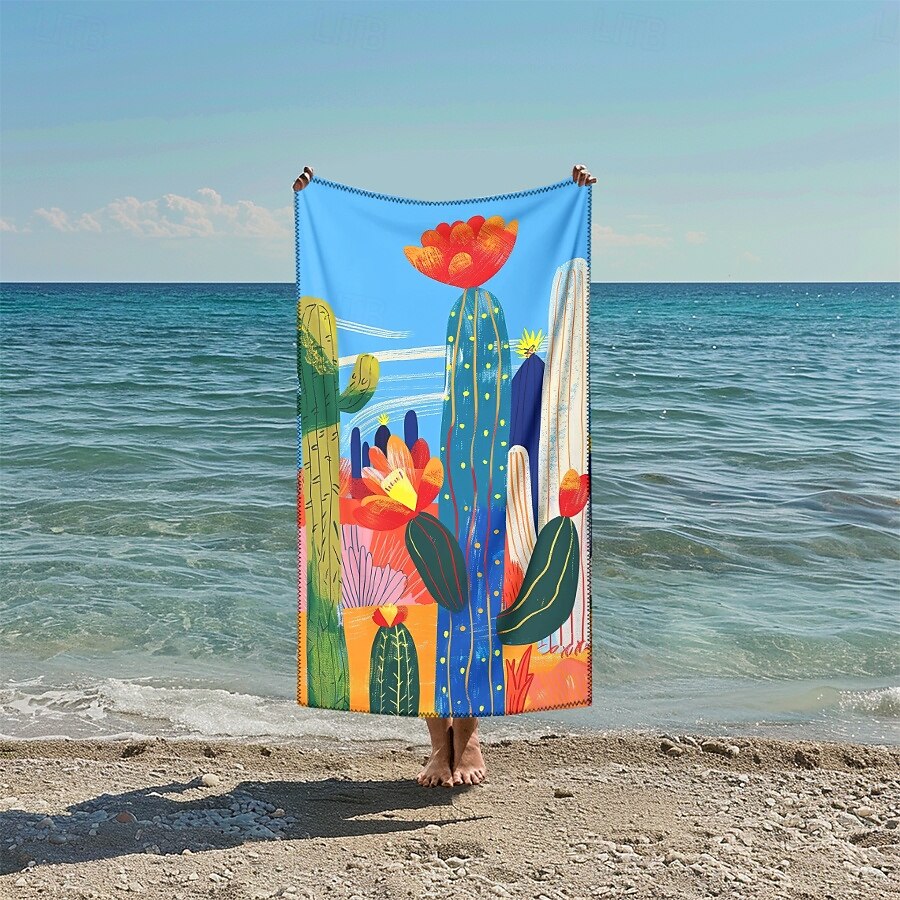 Toalla de playa estampada, manta de playa ligera, de secado rápido y sin arena, ideal para viajes, piscina y uso al aire libre. 2025 - $10.99 –P1