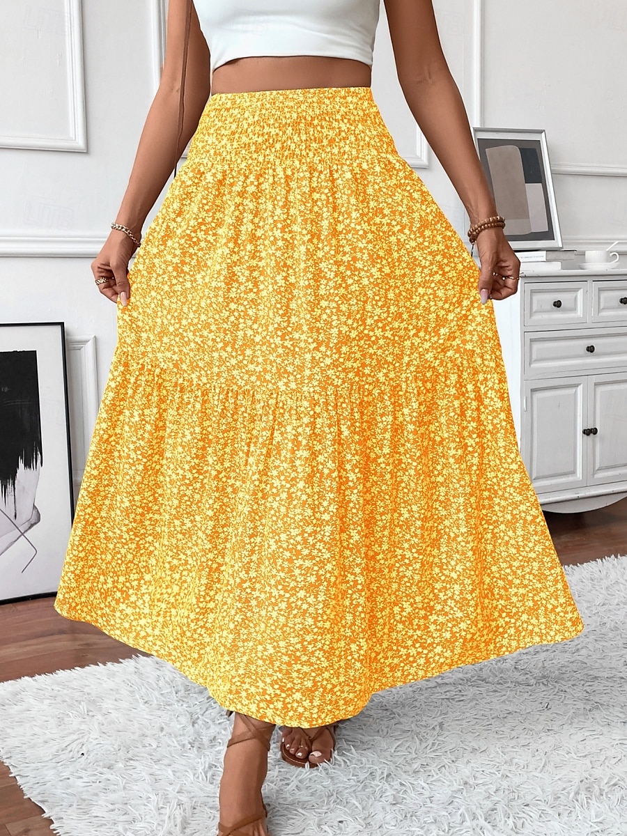 Fustă pentru femei Fustă maxi A Line Modă Casual Fuste cu talie înaltă Floral Print Micro-elastic Stradă Zilnic Negru Galben Roz Verde Vară Poliester 2025 - $25.99 –P15