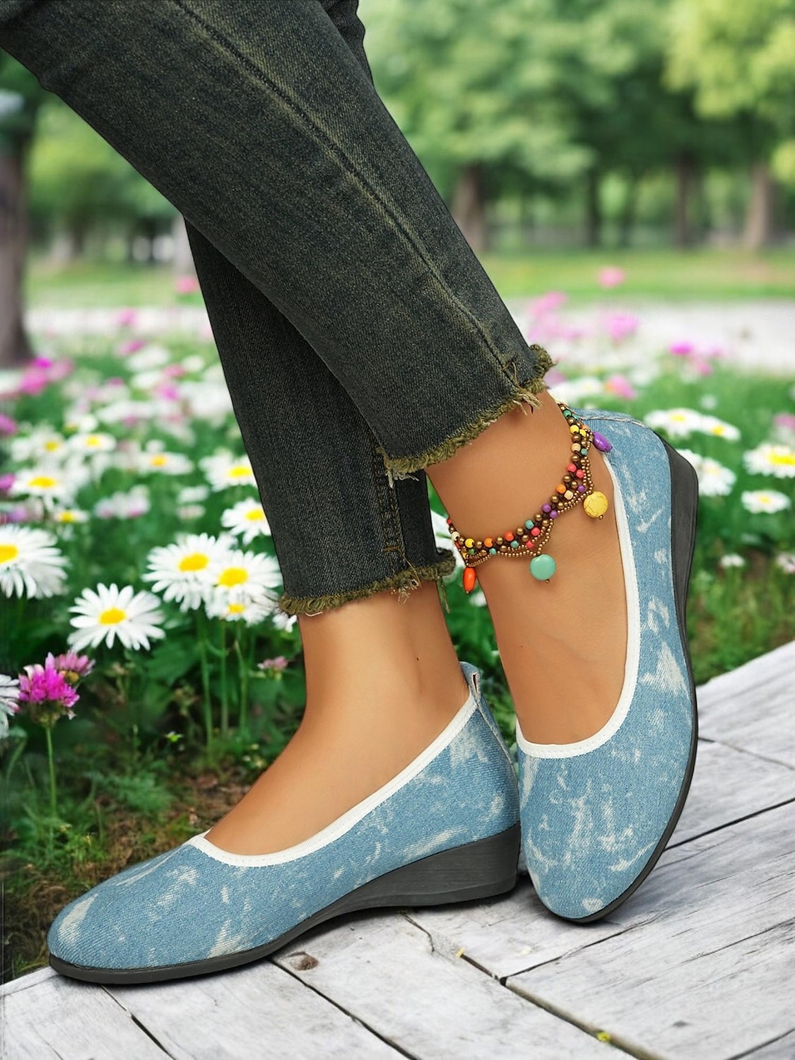 pantofi cu pană de balet din denim pentru femei – pantofi confortabili cu vârf rotund pentru ieșiri casual, picnicuri de primăvară și plimbări în grădină 2025 - $19.99 –P5