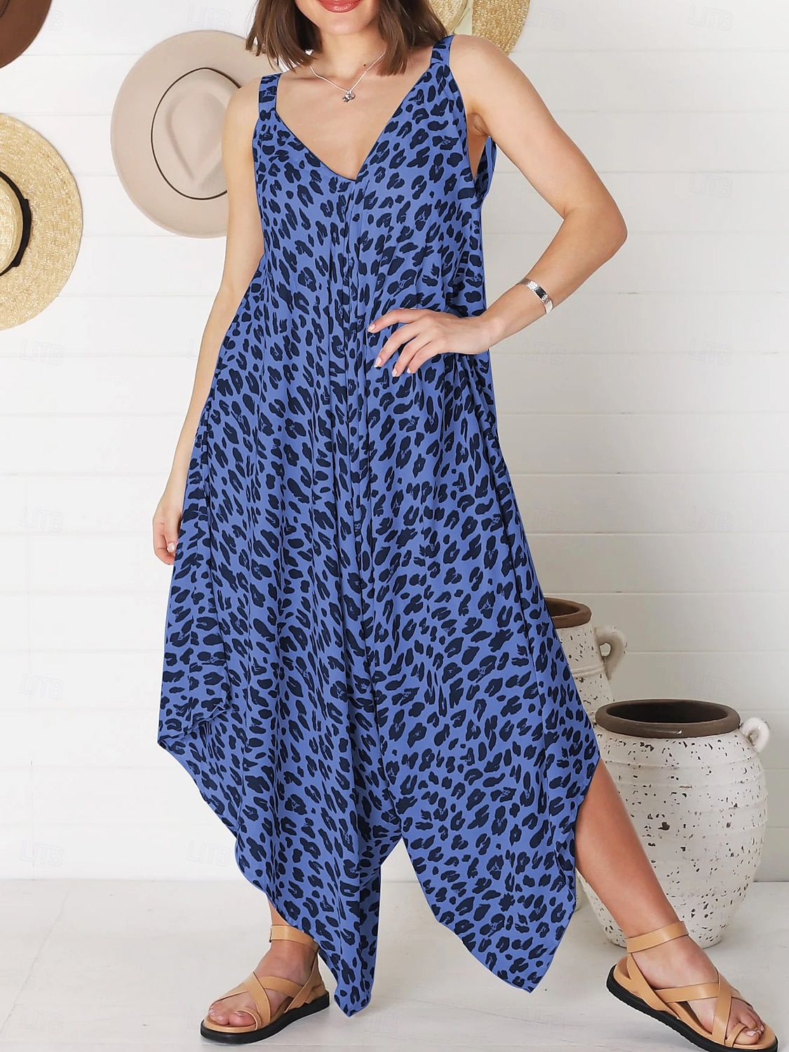 Femmes Robe Midi Robe Élégante Élégant Sans manches Coupe ajustée Léopard Sans manches Col en V Blanche Jaune Rouge Bleu Été Printemps Automne de 2025 ? $33.99 –P4
