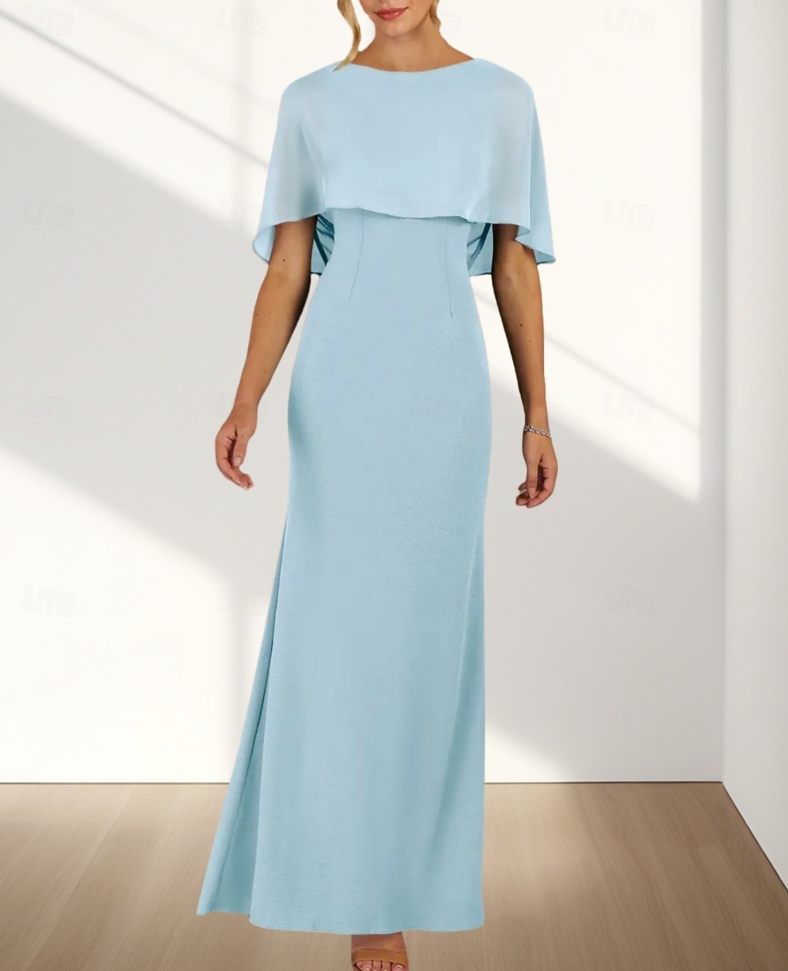 Rochii pentru invitate de nuntă în stil sirenă  trumpet Rochie elegantă pentru invitat de nuntă Angajament Lungime la podea Fără mâneci Guler rotund Chiffon cu volane 2025 - $158.99 –P3