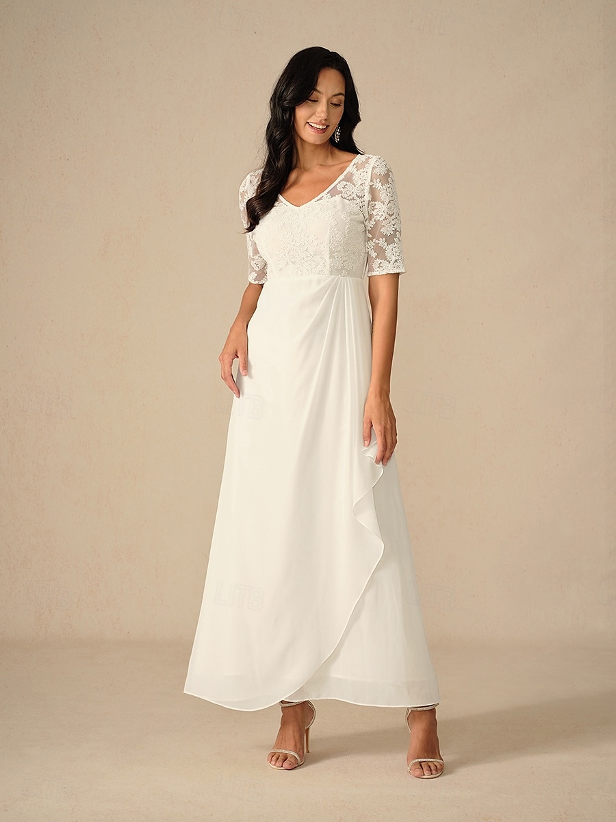 Femmes Robe maxi Robe Blanche Robe en Chiffon Élégant Mariage Fiançailles Coupe régulière Uni Manche Courte Col en V Blanche Été Printemps Automne Hiver de 2025 ? $99.99 –P6