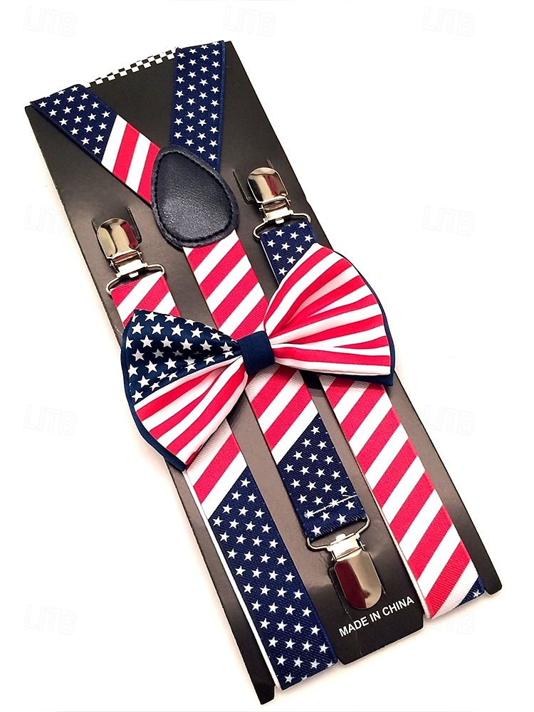 Men's American Flag Suspenders and Bow Tie Set – Patriotic Adjustable Y-Back Braces with Clips, Stars and Stripes Design, Independence Day 4th of July Outfit Accessory 2025 - $11.99 –P3