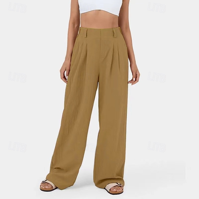 Damen Hose aus Baumwollleinen Palazzo-Hose Mode Streetwear Komfort Volle Länge Mittlere Taille Einfach Plissiert Tasche Bequem Außenbereich Straße Alltagskleidung Ausgehen Dunkelbraun Schwarz 2025 - $27.99 –P10
