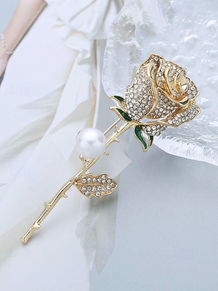elegante Rosenblütenbrosche mit Perle – mit Strasssteinen besetzte Vintage-Anstecknadel für Damen, ideal als Muttertagsgeschenk, für formelle Anlässe und Blazer 2025 - $9.99 –P6