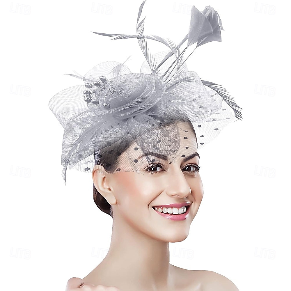 غطاء للرأس ريشة صاف قبعة فيدورا زفاف حفلة ليلية حفلة شاي سباق خيول كوكتيل عتيق لطيف مع ريش خوذة أغطية الرأس 2025 - $48.99 –P36
