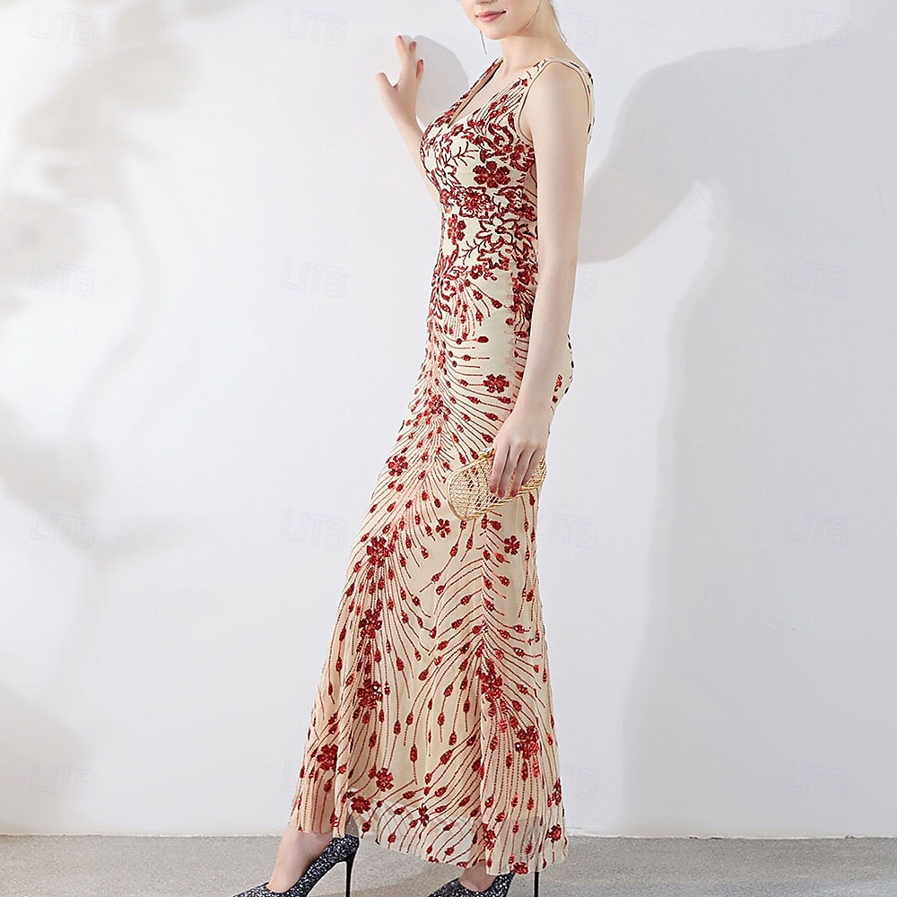 Vestidos de Quinceanera de Sereia  Trompete Vestido Elegante Formal de Casamento Comprimento do Chão Sem Mangas Gola V com Lantejoulas de 2025 por $109.99 –P8