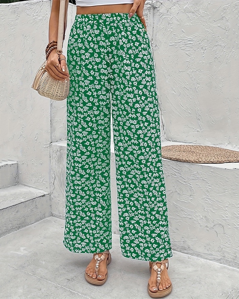 Pentru femei Picior Larg Pantaloni Vacanță Modă Lungime totală Talie medie Flori Talie elastică Respirabil Comfortabil Micro-elastic Stradă Purtare Zilnică Ieșire Negru Alb Galben Trifoi Vară Fit 2025 - $19.99 –P12