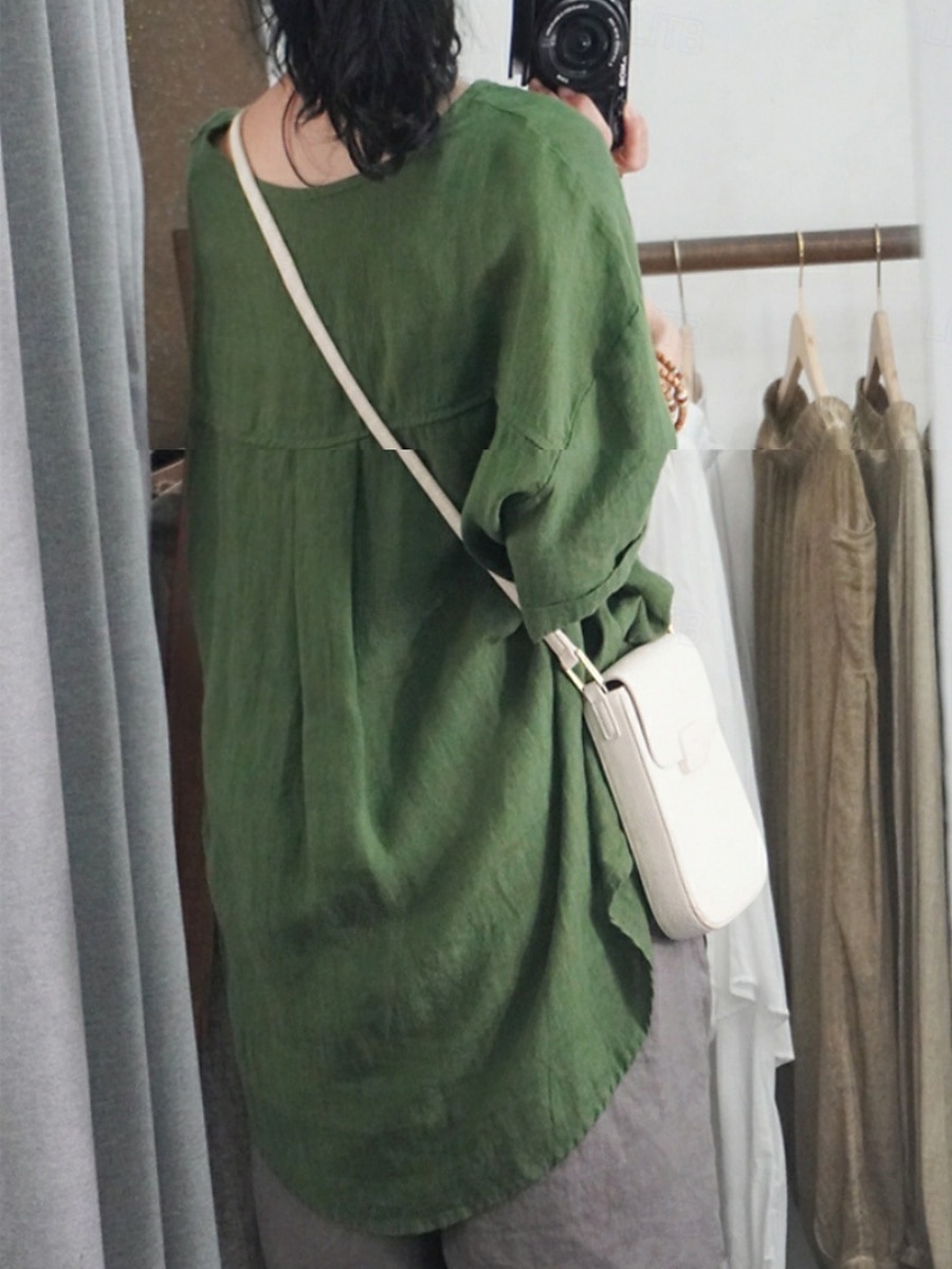 Women's Shirt Solid Color Basic Casual 3/4 Length Sleeve V Neck Regular Tops Daily Black White Pink Green Beige Summer 2025 - $16.99 –P2