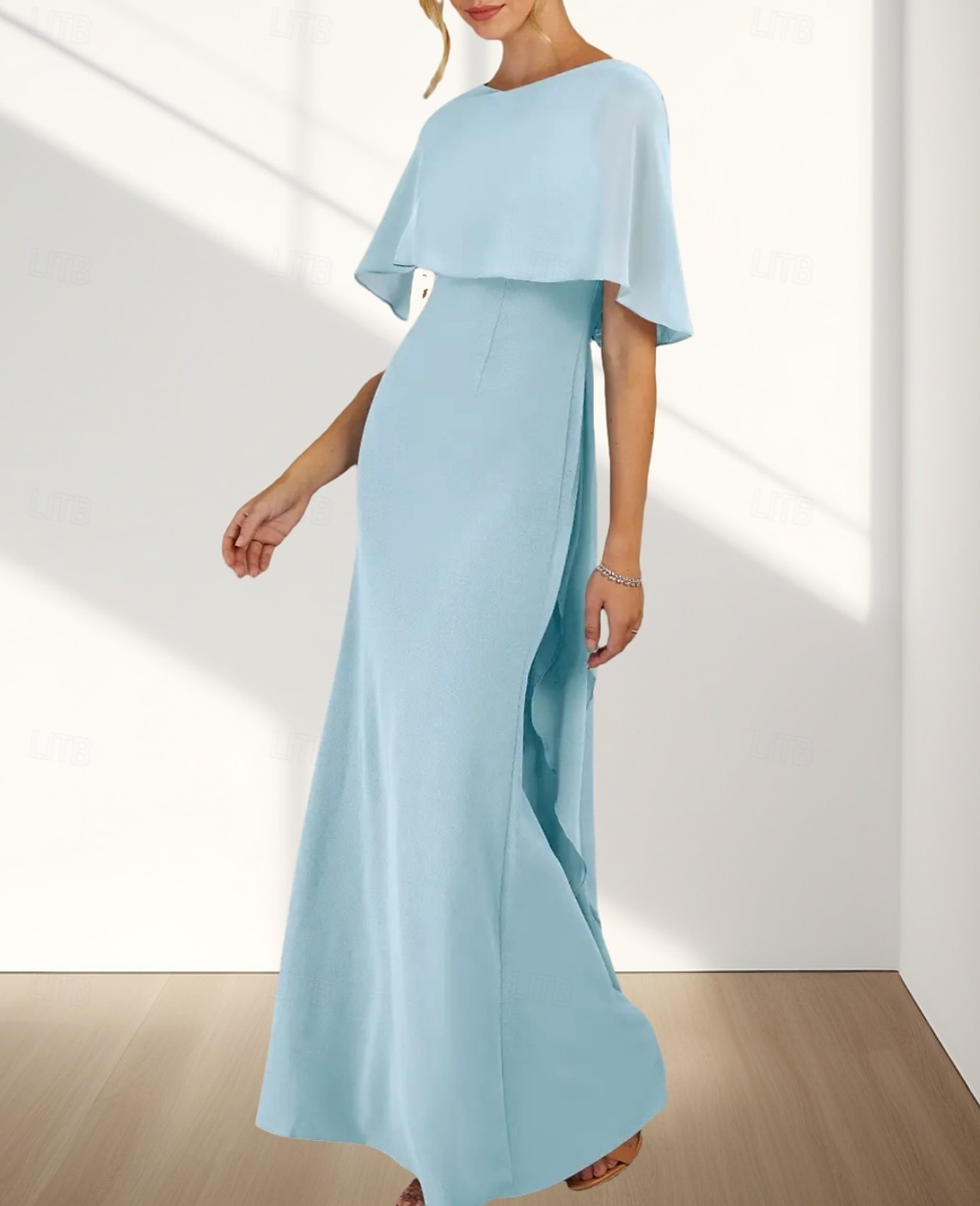 Rochii pentru invitate de nuntă în stil sirenă  trumpet Rochie elegantă pentru invitat de nuntă Angajament Lungime la podea Fără mâneci Guler rotund Chiffon cu volane 2025 - $158.99 –P5