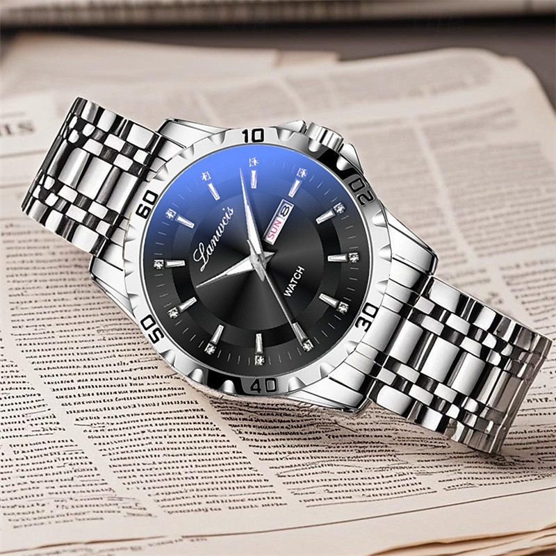 Montre à Quartz à la Mode pour Hommes avec Cadran Rond Simple Double Calendrier Lumineuse Étanche Montre à Bracelet en Acier Cadeau Préféré pour Montres d'Affaires de 2025 ? $31.99 –P11