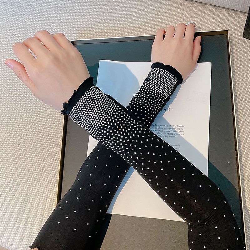 Set di maniche di protezione solare scintillanti con strass ad alta elasticità, per donna, maniche dimagranti, stile mondano, maniche corte, maniche estive. del 2025 a $12.99 –P1