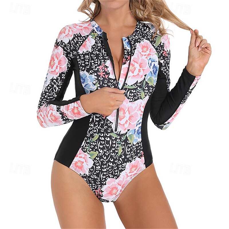Femmes Maillot Anti UV Maillot de bain 1 pièce Protection Solaire UV UPF50+ Léger manche longue Spandex Maillot de Bain maillot de bain Fermeture Eclair Dorsale Natation Surf Plage Sports Nautiques de 2025 ? $27.99 –P2