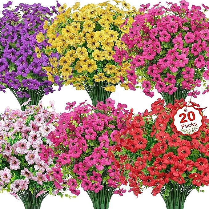 20 mazzi di fiori artificiali per decorazioni esterne fiori di seta finti resistenti ai raggi UV piante finte margherita artificiale eucalipto per primavera estate giardino cortile portico finestra del 2025 a $29.99 –P5