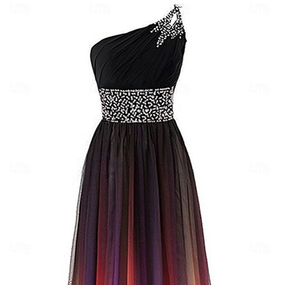 A-Line Quinceanera Dresses Elegant Dress Performance Christmas Floor Length Sleeveless One Shoulder Chiffon Backless with Pleats Beading 2025 2025 - $119.99 –P3