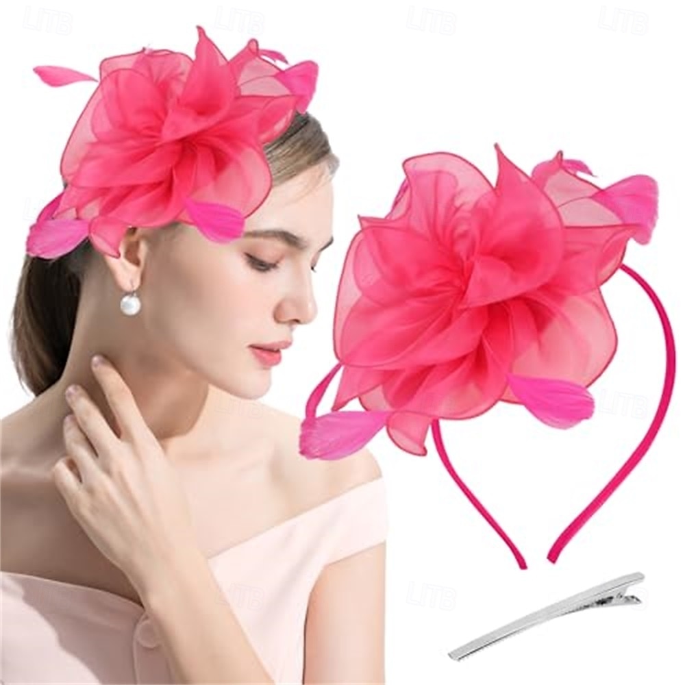 fascinators lue blomst mesh multi farge fjær bånd på pannebånd og klips teselskap hodeplagg for jenter kvinner 2025 - $32.99 –P7
