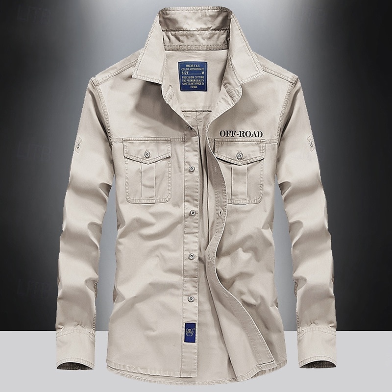Voor heren Overhemd Zomer overhemd Normaal shirt Overhemd met knopen Cargoshirt Donker Marine khaki Leger Groen Beige Lange mouw Citaten & Gezegdes Overhemdkraag Vakantie Hawaii Zak Kleding 100 2025 - $30.99 –P5