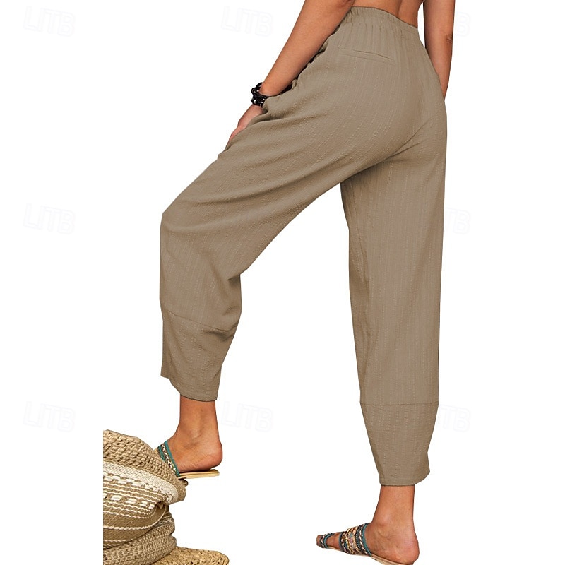 Per donna Pantaloni in cotone e lino Pantaloni Eleganti Streetwear Casual Lunghezza intera Naturale Semplice Tasca Elastico in vita Comodo Confortevole Uscire Weekend Vinaccia Grigio Nero Bianco del 2025 a $24.99 –P3