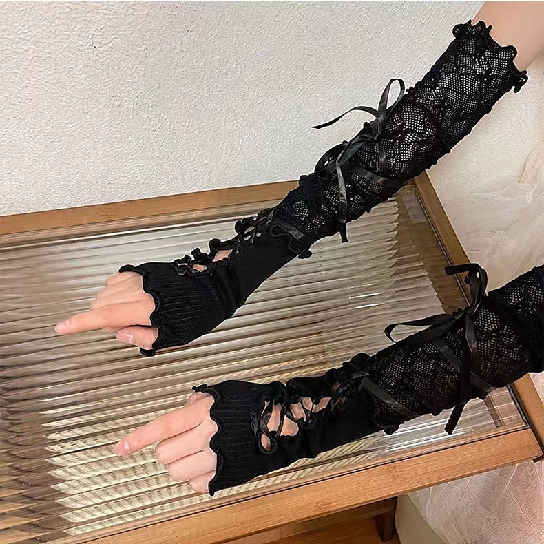 mănuși lolita în stil balet mâneci din dantelă albă design subțire pentru femei protecție solară de vară bretele pentru fete picante degete lungi expuse 2025 - $8.99 –P9